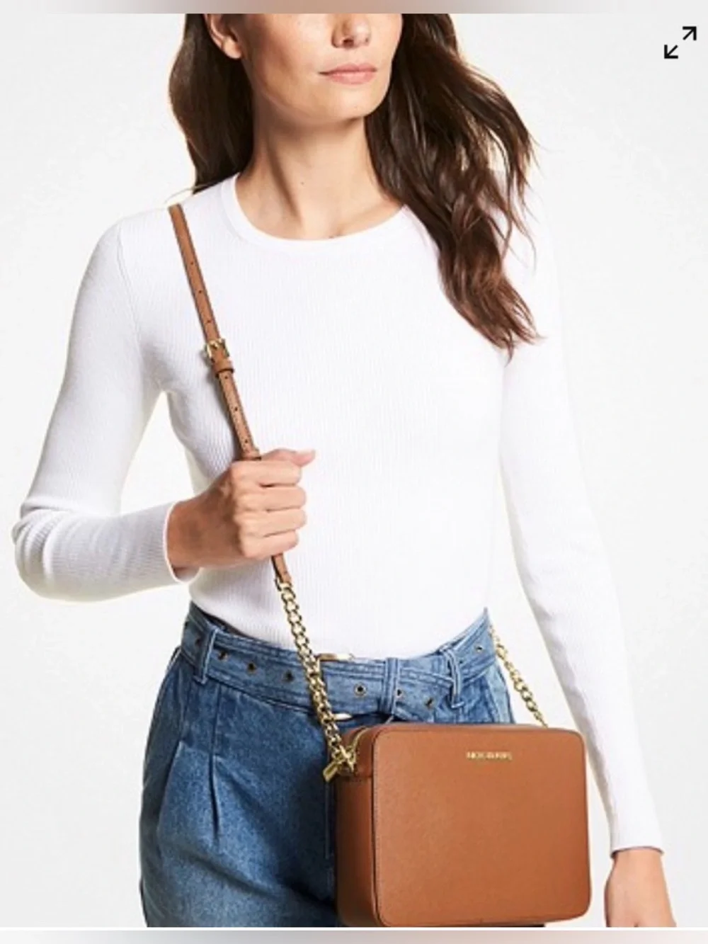 Michael Kors Jet Set Saffiano Leather Crossbody Bag Luggage BROWN Vintage